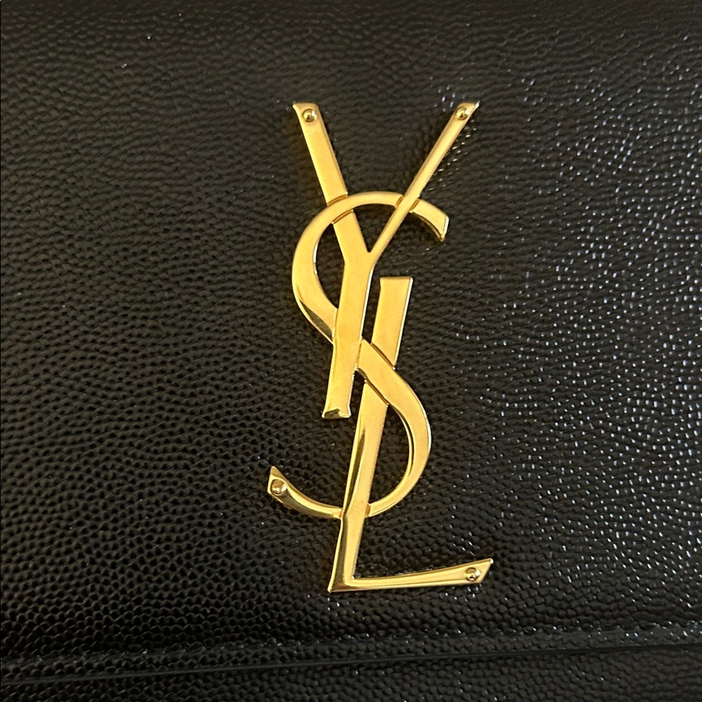 Saint Laurent Black Clutch with Gold Logo - Picture 5 of 9